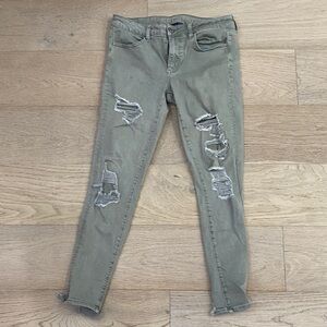 American Eagle Outfitters Olive Ripped Skinny Jeans